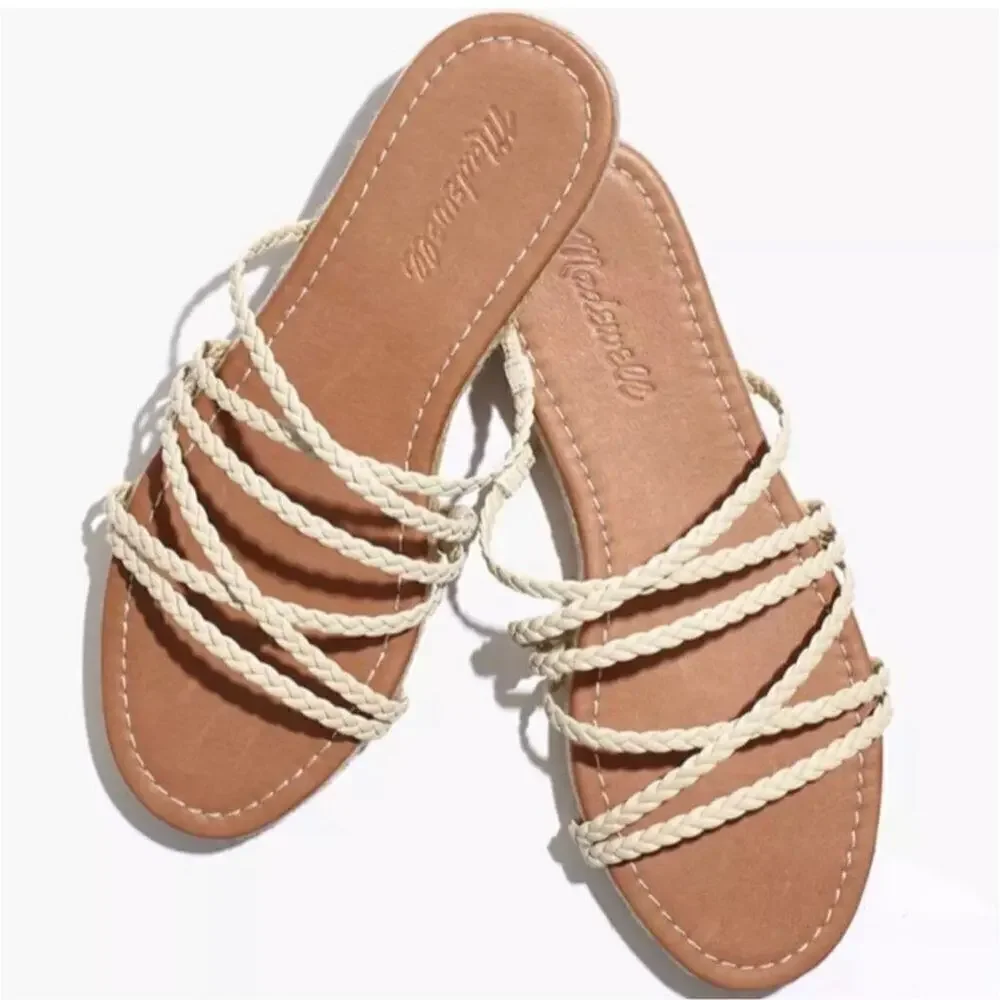 Madewell Sandals Womens Size 7 Braided Leather Espadrille Slip‎ On Slide Shoes